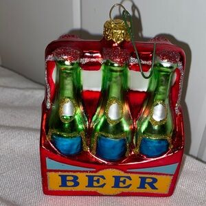Beer Bottle ornament 6 pack figurine green glass Christmas Ornament